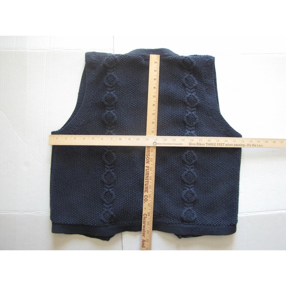 LL Bean Sweater Vest Womens XL Navy Blue Cable Knit Cotton Wool Button Front - Picture 4 of 6